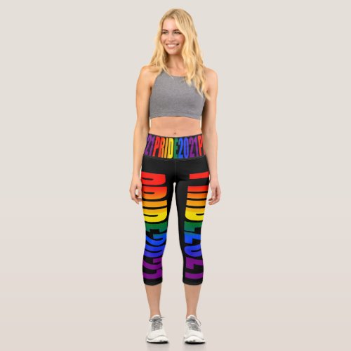 LGBT Rainbow Flag Text Gay Pride 2021 LGBTQ Capri Leggings