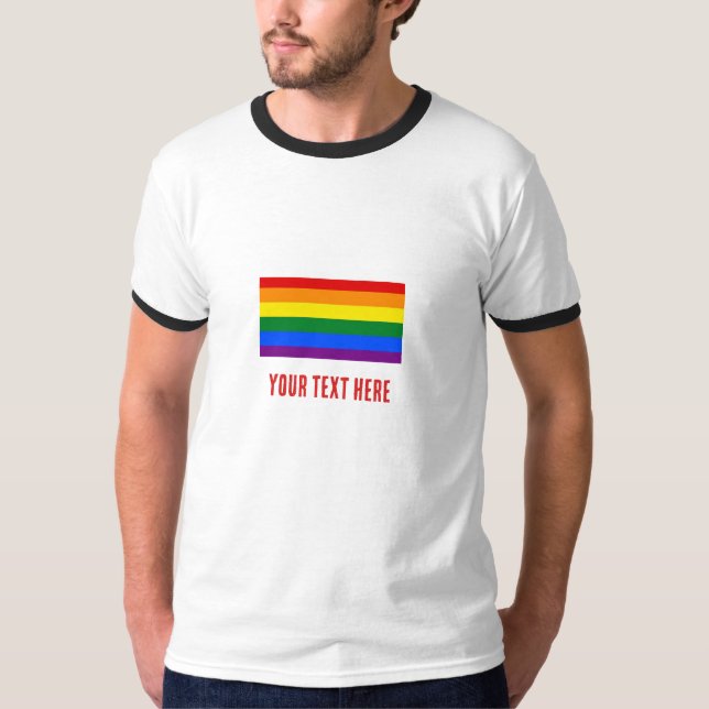 LGBT Rainbow Flag with Your Text for Pride Month T-Shirt (Front)