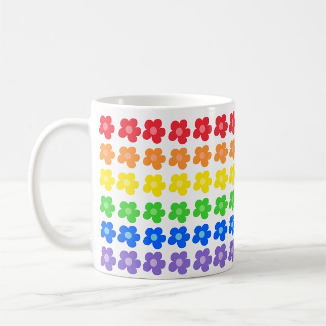 LGBT Rainbow Flowers Gay Pride Freedom & Equality Coffee Mug (Left)