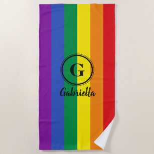 Gay Pride #2 - BEACH TOWEL Rainbow Flag Retro Tiger Stripes Pool Cruise  Gift