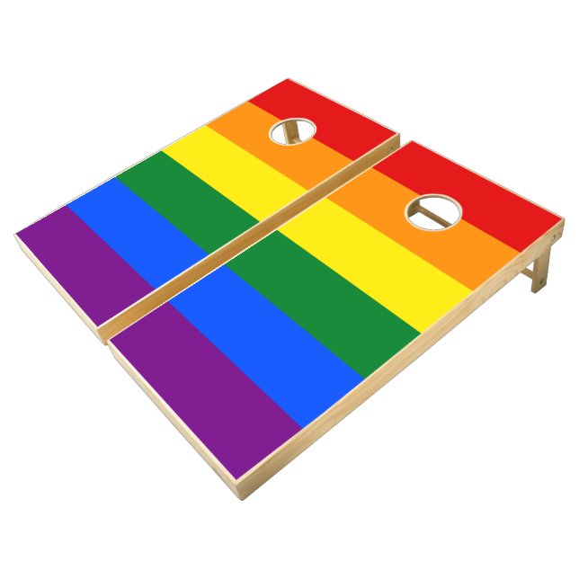 LGBT Rainbow Gay Pride Flag Cornhole Set (Angled)