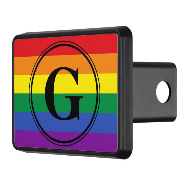 LGBT Rainbow Gay Pride Flag Custom Monogram Tow Hitch Cover (Left)