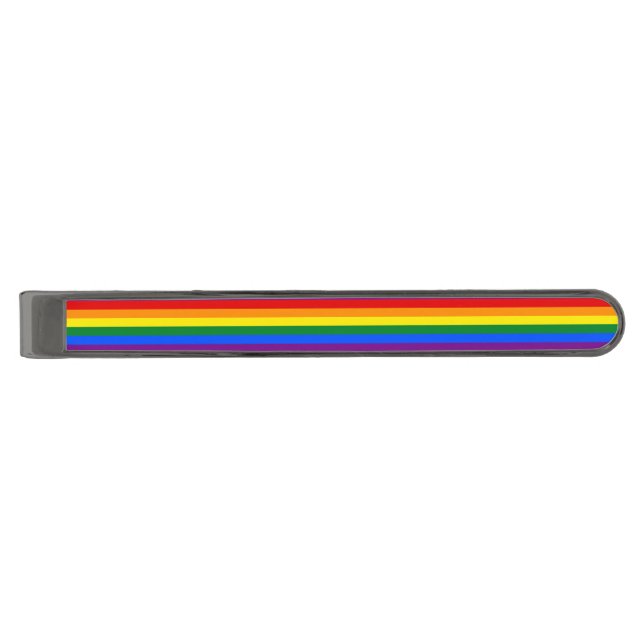 LGBT Rainbow Gay Pride Flag Gunmetal Finish Tie Bar (Front)