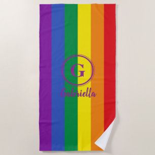 LGBT Rainbow Gay Pride Flag Purple Custom Monogram Beach Towel
