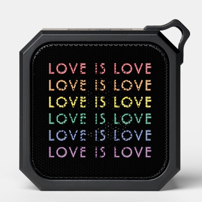 LGBT Rainbow Gay Pride Love Is Love Repeating Text Bluetooth Speaker (Front)