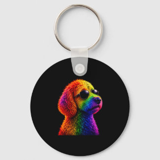 Lgbt rainbow goldendoodle with sunglasses gay keychain