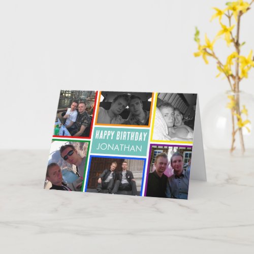 LGBT Rainbow Happy Birthday Photo Collage Greeting Card