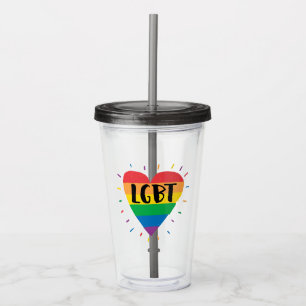LGBT Rainbow Heart Acrylic Tumbler