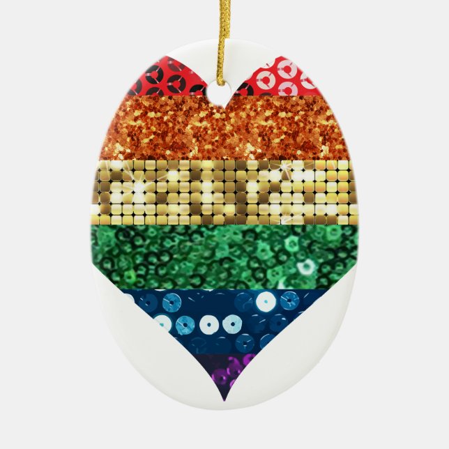 lgbt rainbow heart ceramic ornament (Front)