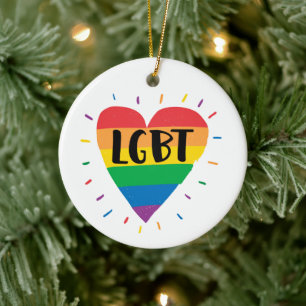 LGBT Rainbow Heart Ceramic Ornament