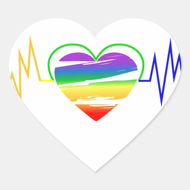 Lgbt Rainbow Heart Line Sticker (Front)