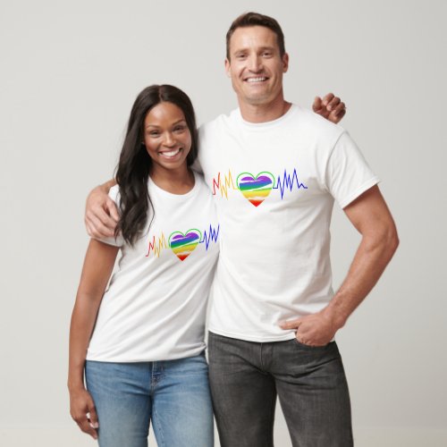 Lgbt Rainbow Heart Line T_Shirt