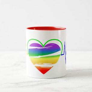 Lgbt Rainbow Heart Line Two-Tone Coffee Mug