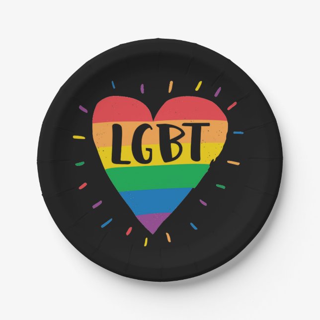 LGBT Rainbow Heart Paper Plates (Front)
