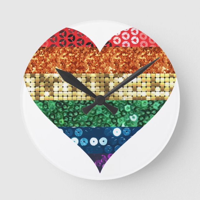lgbt rainbow heart round clock (Front)