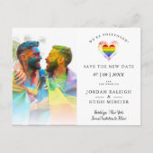 LGBT Rainbow Heart Save New Date Postponed Wedding Postcard (Front)