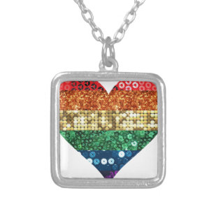 lgbt rainbow heart silver plated necklace