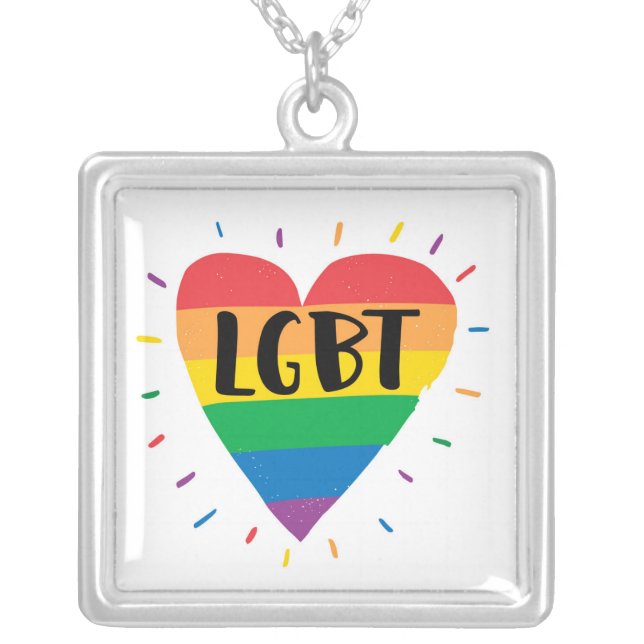 LGBT Rainbow Heart Silver Plated Necklace (Front)