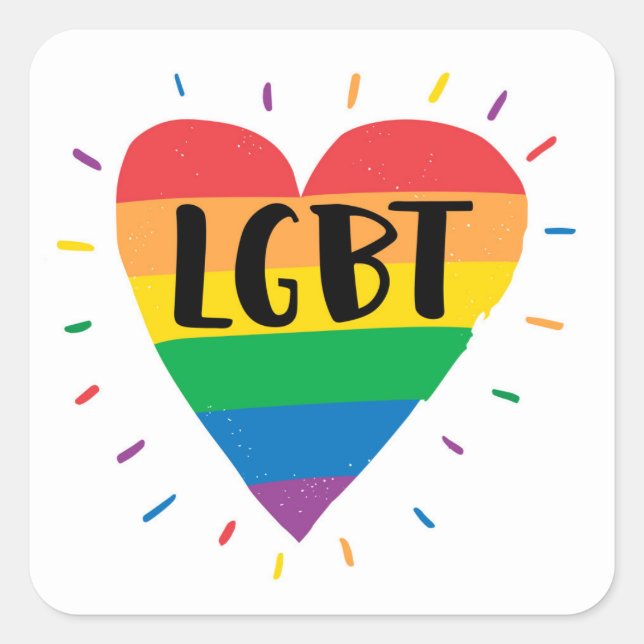 LGBT Rainbow Heart Square Sticker (Front)