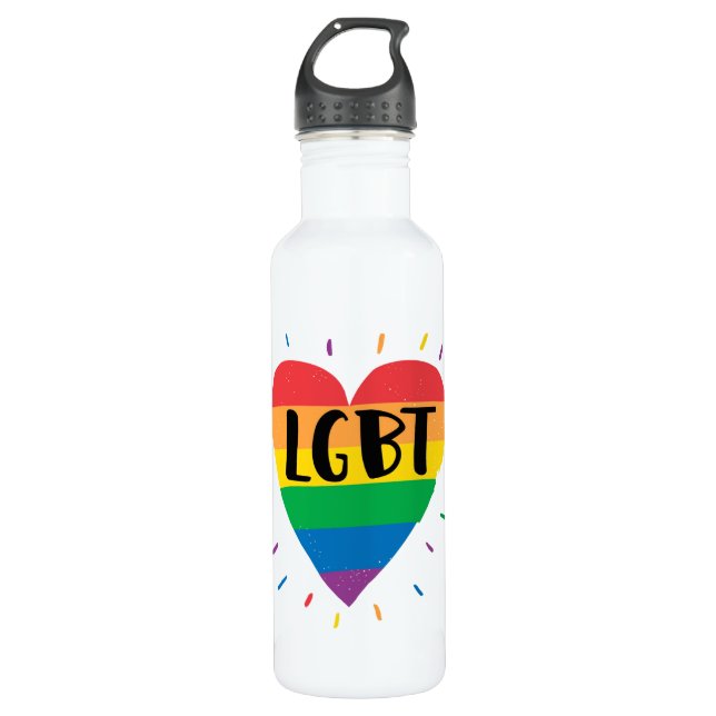 LGBT Rainbow Heart Stainless Steel Water Bottle (Front)