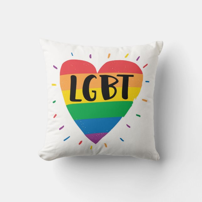 LGBT Rainbow Heart Throw Pillow (Front)