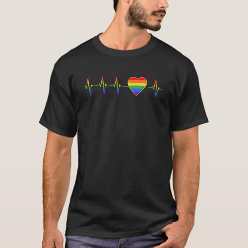 LGBT Rainbow Heartbeat EKG T_Shirt