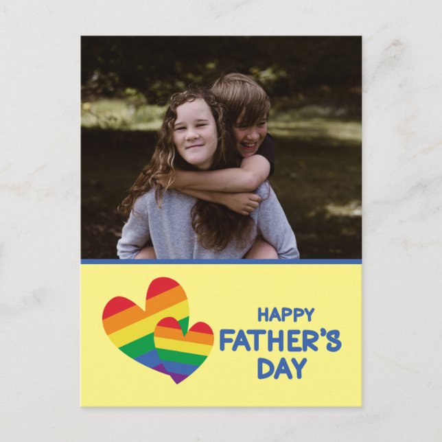 LGBT Rainbow Hearts Father's Day Postcard (Front)