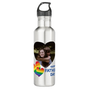 LGBT Rainbow Hearts Father's Day Stainless Steel Water Bottle