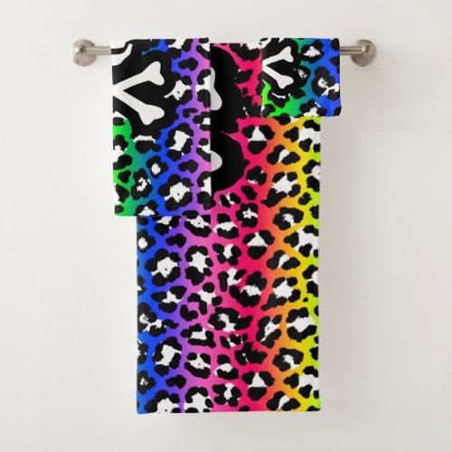  LGBT Rainbow Jolly Roger Leopard Print Bath Towel Set