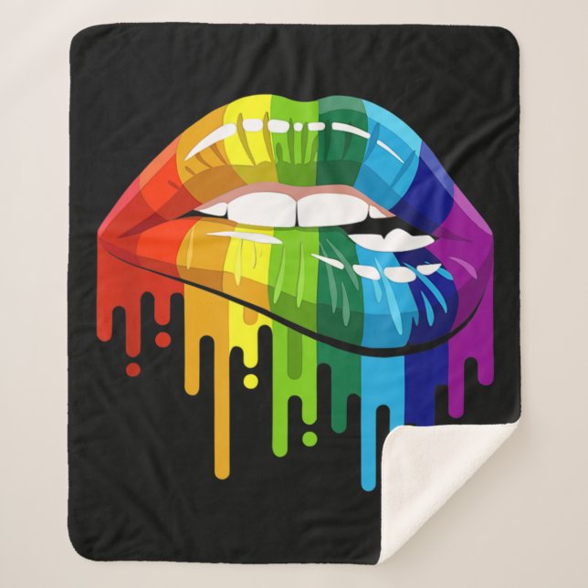 LGBT Rainbow Lip Gay Pride Sherpa Blanket (Front)