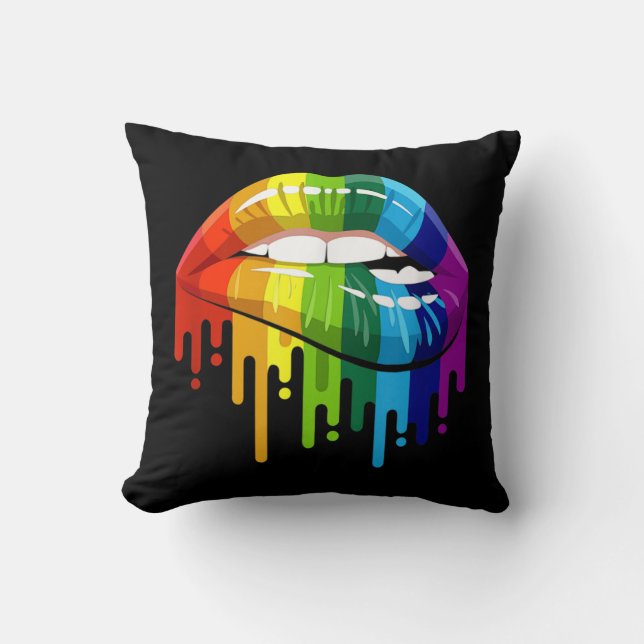 LGBT Rainbow Lip Gay Pride Throw Pillow (Front)