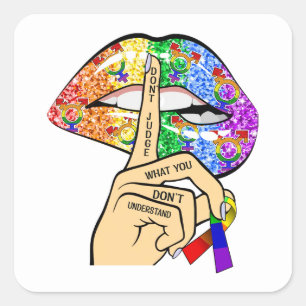 LGBT Rainbow Lips Square Sticker