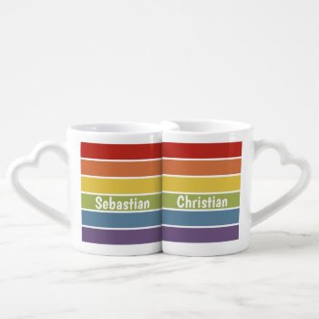 Lgbt Rainbow Muted Color Personalized Coffee Mug Set by Neurotic_Designs at Zazzle