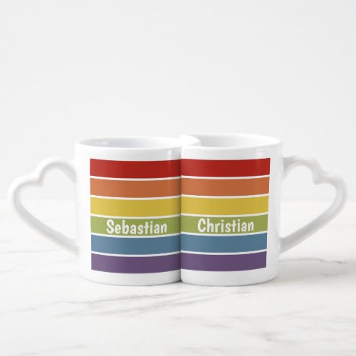 LGBT Rainbow Muted Color Personalized Coffee Mug Set