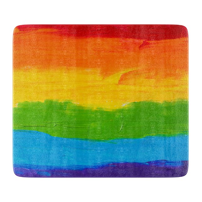 LGBT Rainbow Oil Paint Cutting Board • Pride Decor (Front)