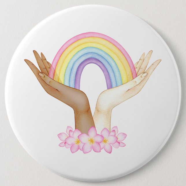 LGBT Rainbow on Hands Button (Front)