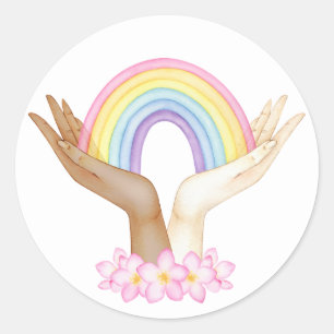 LGBT Rainbow on Hands Classic Round Sticker