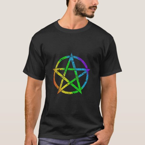 LGBT Rainbow Pentagram For Wiccan Pagan Witch Retr T_Shirt