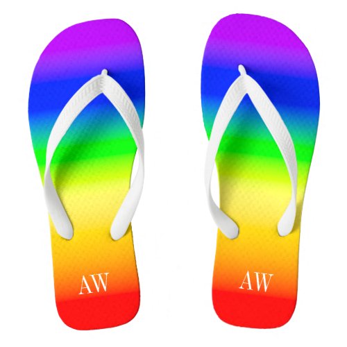 LGBT Rainbow Pride Flag Ombre Stripes Initials Flip Flops