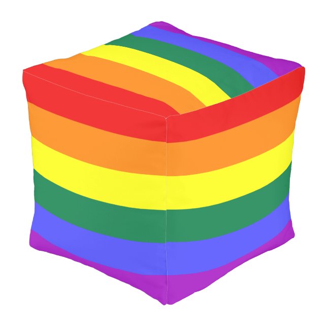 LGBT Rainbow Pride Flag Outdoor Cubed Pouf (Angled Back)
