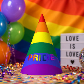 LGBT Rainbow Pride Flag & Pride Text Party Hat