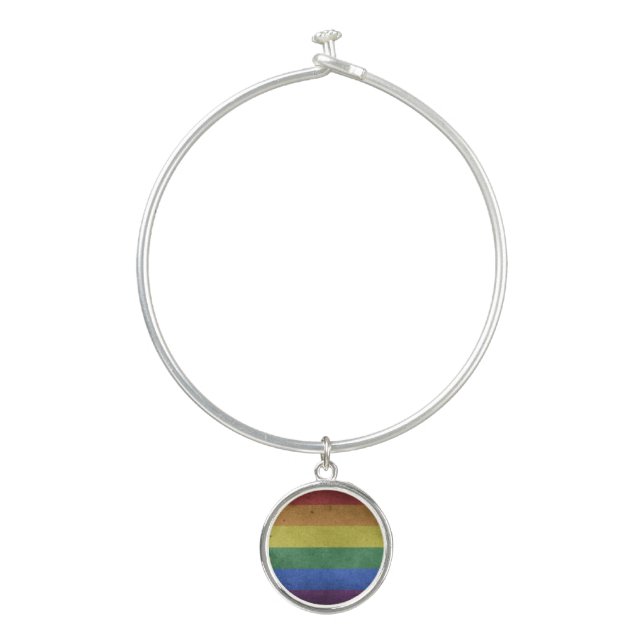 LGBT Rainbow Pride Flag Retro Style Bangle Bracelet (Front)