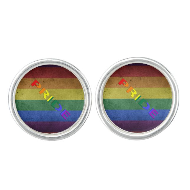 LGBT Rainbow Pride Flag Retro Style Cufflinks (Front)