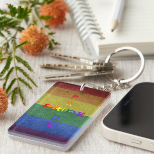 LGBT Rainbow Pride Flag Retro Style Keychain