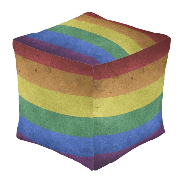 LGBT Rainbow Pride Flag Retro Style Outdoor Pouf (Angled Front)