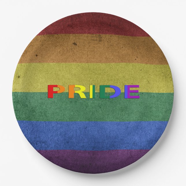 LGBT Rainbow Pride Flag Retro Style Paper Plates (Front)