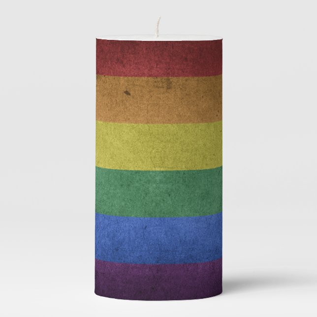 LGBT Rainbow Pride Flag Retro Style Pillar Candle (Front)