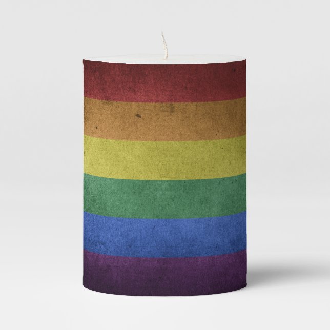 LGBT Rainbow Pride Flag Retro Style Pillar Candle (Front)