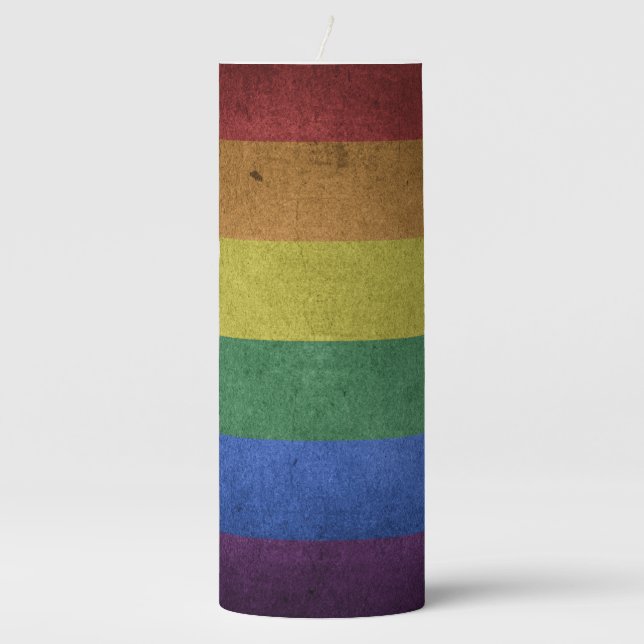 LGBT Rainbow Pride Flag Retro Style Pillar Candle (Front)