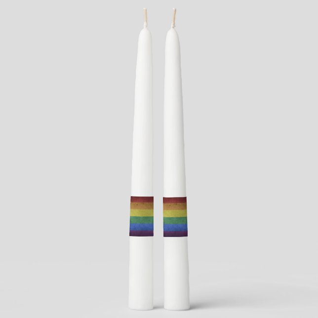 LGBT Rainbow Pride Flag Retro Style Taper Candle (Front)